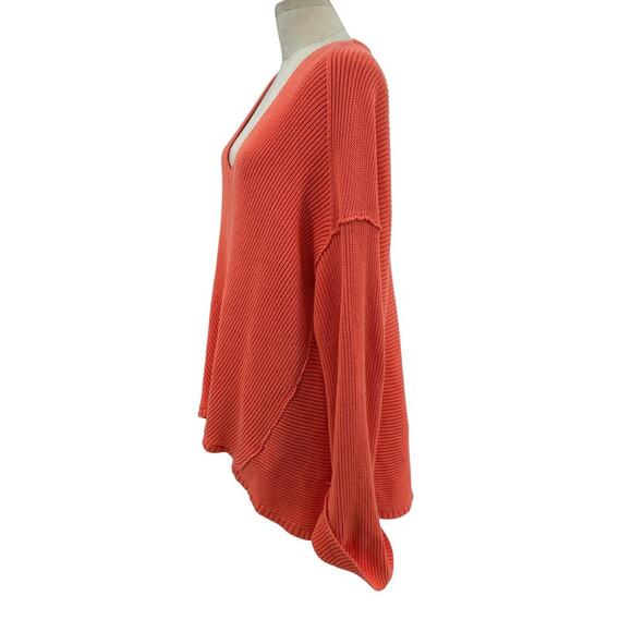 Free People La Brea Sweater V-Neck Ribbed Cuffed Sleeve Coral Orange Size Large - Picture 6 of 13
